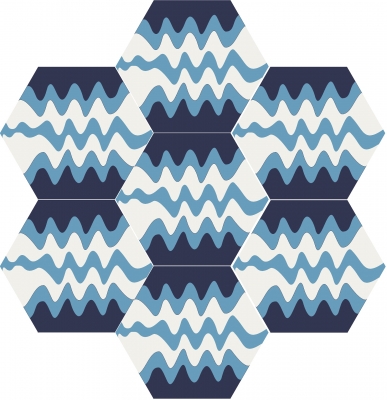 Шестиугольная (шестигранная) цементная плитка Luxemix ручной работы с узором "Волны" (Waves)