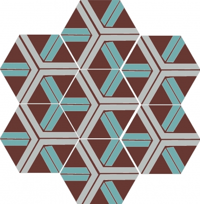Шестиугольная (шестигранная) цементная плитка Luxemix ручной работы с узором "Магистраль" (Highway)