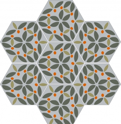 Шестиугольная цементная плитка ручной работы от Luxemix с узором "Vesna"