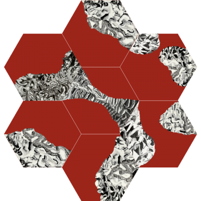 Шестиугольная (шестигранная) цементная плитка Luxemix ручной работы. Коллекция New Horizons. Красный цвет.