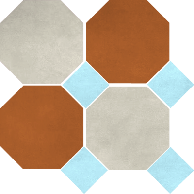Цементная плитка Luxemix ручной работы восьмиугольной (октагон) формы 25x25 см с квадратными вставками 10х10 см. арт: oct_25*25c9