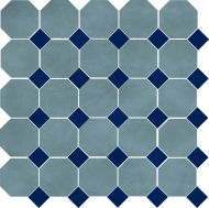 Цементная плитка Luxemix ручной работы восьмиугольной (октагон) формы 14x14 см с квадратными вставками 5x5 см, арт: oct_14x14_c8
