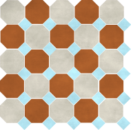 Цементная плитка Luxemix ручной работы восьмиугольной (октагон) формы 14x14 см с квадратными вставками 5x5 см, арт: oct_14x14_c9