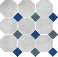 Цементная плитка Luxemix ручной работы восьмиугольной (октагон) формы 20x20 см с квадратными вставками 8*8 см. арт: oct_20*20c7