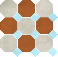 Цементная плитка Luxemix ручной работы восьмиугольной (октагон) формы 20x20 см с квадратными вставками 8*8 см. арт: oct_20*20c9