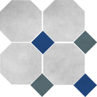 Цементная плитка Luxemix ручной работы восьмиугольной (октагон) формы 25x25 см с квадратными вставками 10х10 см. арт: oct_25*25c7