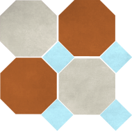 Цементная плитка Luxemix ручной работы восьмиугольной (октагон) формы 25x25 см с квадратными вставками 10х10 см. арт: oct_25*25c9