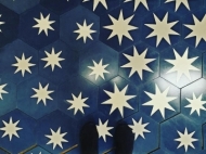 Синяя шестиугольная (шестигранная) цементная плитка Luxemix ручной работы с узором "Большая звезда" (Big star)